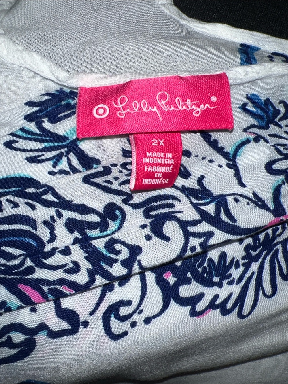 Lilly Pulitzer 2X Navy Floral Print Swill Coverup  with Aqua & Pink Accents